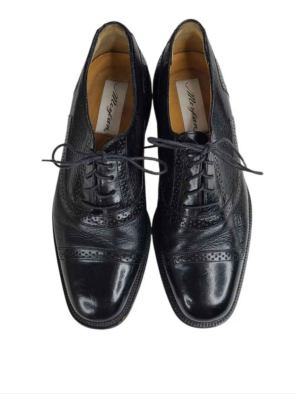 Mezlan Marque Black Leather Cap Toe Semi-Brogue Oxfords Men's Sz 8.5